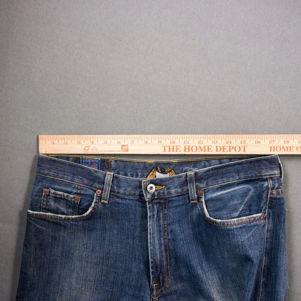 Retro Lucky Brand Men's USA Cowboy Western Bootcut Faded Jeans Fits 34x37